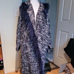 Chic Textured Sweater Coat with Ostrich Feather